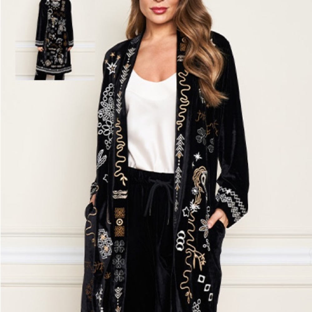 Black Velvet Embroidered Duster Elegant Boho Chic Layer